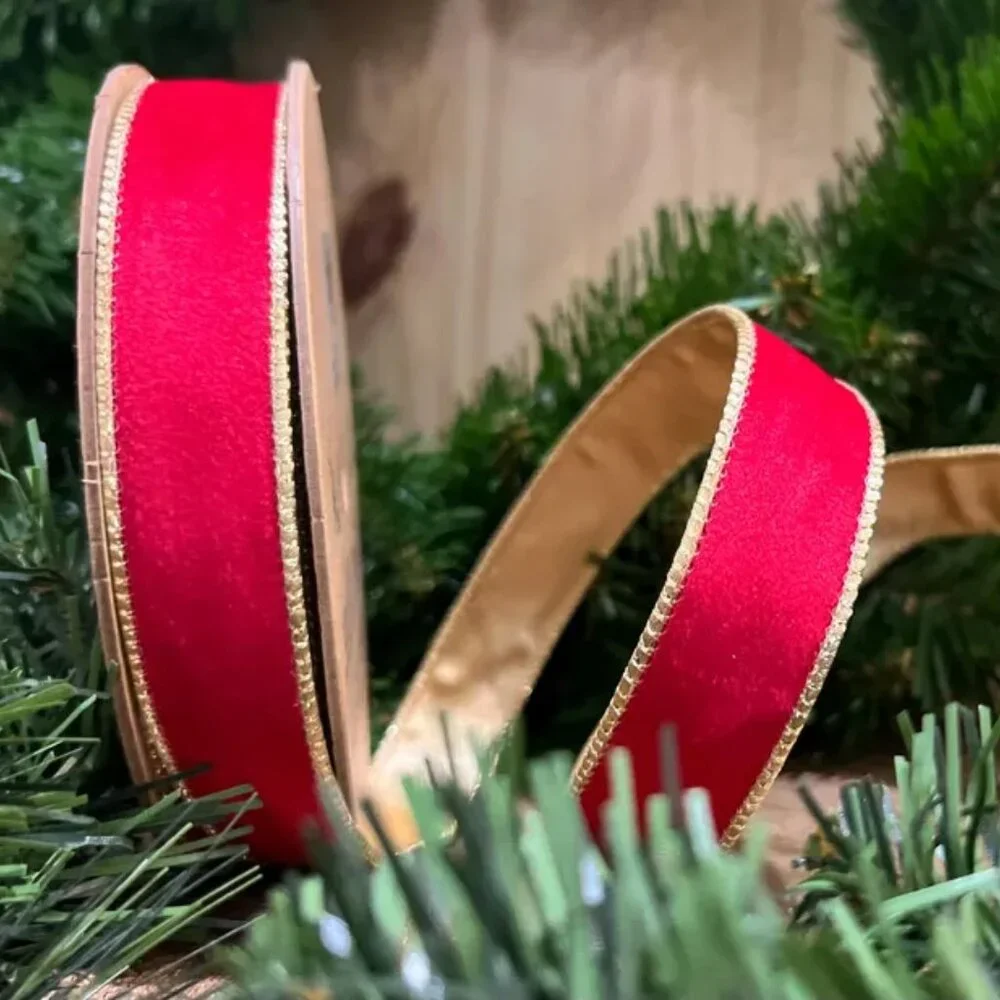 Reversible Classic Velvet Wired Ribbon Christmas Craft Supplies 10 Yard Roll